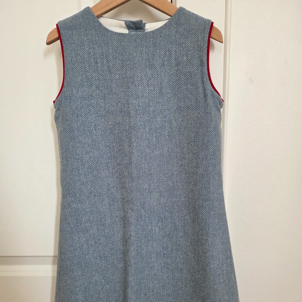 Papo d'anjo herringbone blue wool pinafore dress size 6 girls